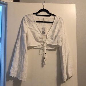 bell sleeved white crop